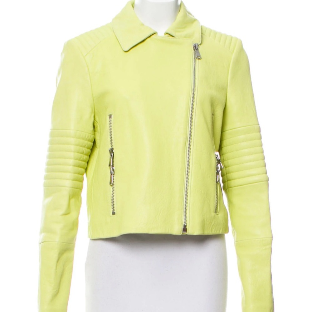 J Brand Moto Leather Jacket Lime Green/yellow